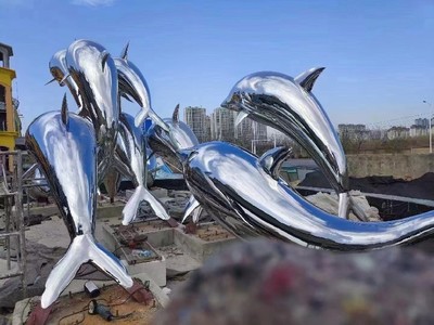 景区不锈钢海豚雕塑摆件