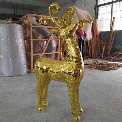 电渡镜面金色不锈钢动物鹿雕塑定制生产