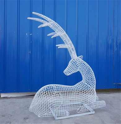 镜面不锈钢镂空鹿雕塑 带灯光不锈钢动物雕塑